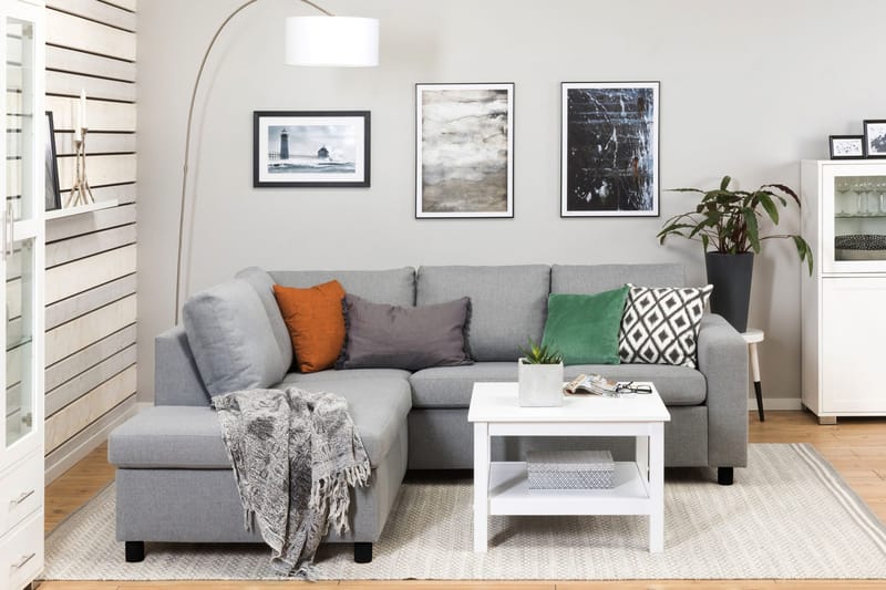 Crazy 3-seters Venstrevendt L-formet Sjeselongsofa i Stoff - Grå - Møbler - Sofaer - Sofaer med sjeselong - 2 seters sofa med divan