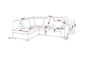 Crazy 3-seters Venstrevendt L-formet Sjeselongsofa i Stoff - Grå - Møbler - Sofaer - Sofaer med sjeselong - 2 seters sofa med divan