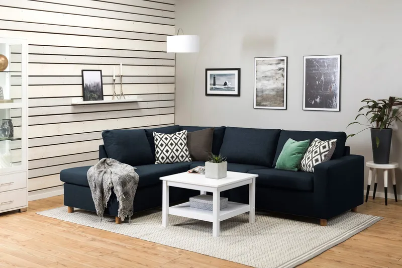 Crazy 3-seters Venstrevendt L-formet Sjeselongsofa i Stoff - Mørkeblå - Møbler - Sofaer - Sofaer med sjeselong - 3 seters sofa med divan