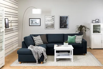 Crazy 3-seters Venstrevendt L-formet Sjeselongsofa i Stoff - Mørkeblå - Møbler - Sofaer - Sofaer med sjeselong - 3 seters sofa med divan