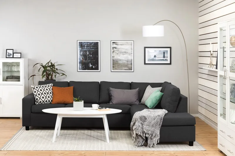 Crazy 4-seters Høyrevendt L-formet Sjeselongsofa i Stoff - Antrasitt - Møbler - Sofaer - Sofaer med sjeselong - 3 seters sofa med divan