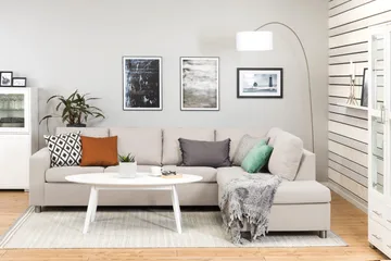 Crazy 4-seters Høyrevendt L-formet Sjeselongsofa i Stoff - Beige - Møbler - Sofaer - Sofaer med sjeselong - 3 seters sofa med divan