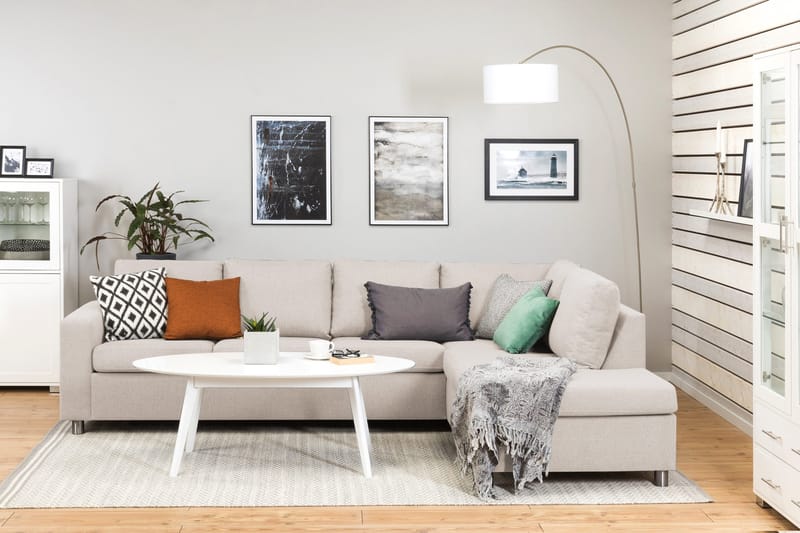 Crazy 4-seters Høyrevendt L-formet Sjeselongsofa i Stoff - Beige - Møbler - Sofaer - Sofaer med sjeselong - 3 seters sofa med divan