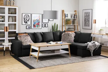 Crazy 4-seters Høyrevendt L-formet Sjeselongsofa i Stoff inkl. Pynteputer - Mørk grå - Møbler - Sofaer - Sofaer med sjeselong - 4 seters sofa med divan