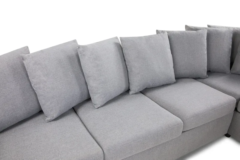 Crazy 4-seters Høyrevendt L-formet Sjeselongsofa i Stoff inkl. Pynteputer - Grå - Møbler - Sofaer - Sofaer med sjeselong - 4 seters sofa med divan