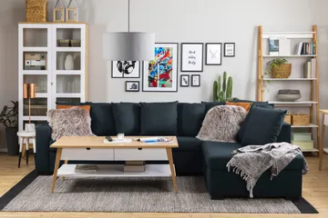 Crazy 4-seters Høyrevendt L-formet Sjeselongsofa i Stoff inkl. Pynteputer - Blå - Møbler - Sofaer - Sofaer med sjeselong - 4 seters sofa med divan