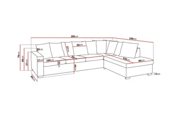 Crazy 4-seters Høyrevendt L-formet Sjeselongsofa i Stoff inkl. Pynteputer - Grå - Møbler - Sofaer - Sofaer med sjeselong - 4 seters sofa med divan