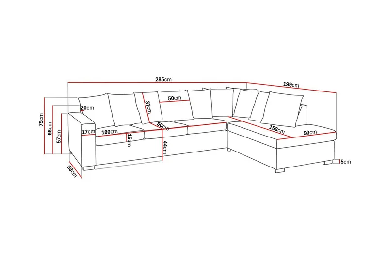 Crazy 4-seters Høyrevendt L-formet Sjeselongsofa i Stoff inkl. Pynteputer - Blå - Møbler - Sofaer - Sofaer med sjeselong - 4 seters sofa med divan