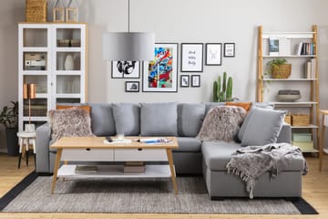 Crazy 4-seters Høyrevendt L-formet Sjeselongsofa i Stoff inkl. Pynteputer - Grå - Møbler - Sofaer - Sofaer med sjeselong - 4 seters sofa med divan