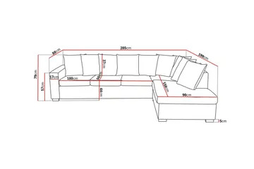 Crazy 4-seters Høyrevendt L-formet Sjeselongsofa i Stoff inkl. Pynteputer - Grå - Møbler - Sofaer - Sofaer med sjeselong - 4 seters sofa med divan