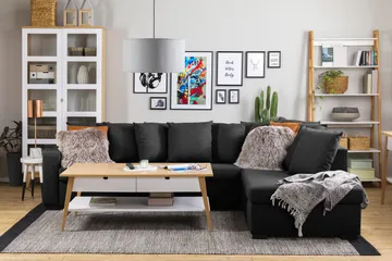 Crazy 4-seters Høyrevendt L-formet Sjeselongsofa i Stoff inkl. Pynteputer - Mørk grå - Møbler - Sofaer - Sofaer med sjeselong - 4 seters sofa med divan