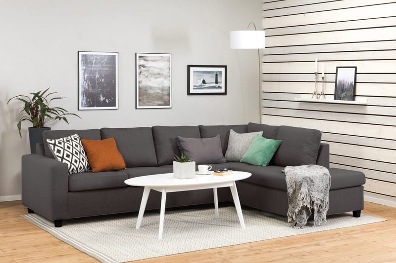 Crazy 4-seters Høyrevendt L-formet Sjeselongsofa i Stoff - Mørkegrå - Møbler - Sofaer - Sofaer med sjeselong - 3 seters sofa med divan