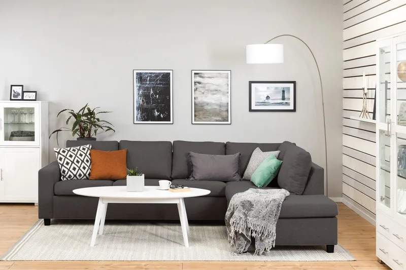 Crazy 4-seters Høyrevendt L-formet Sjeselongsofa i Stoff - Mørkegrå - Møbler - Sofaer - Sofaer med sjeselong - 3 seters sofa med divan