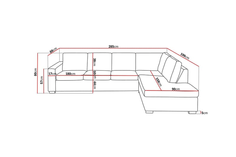 Crazy 4-seters Høyrevendt L-formet Sjeselongsofa i Stoff - Svart - Møbler - Sofaer - Sofaer med sjeselong - 3 seters sofa med divan