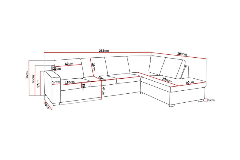 Crazy 4-seters Høyrevendt L-formet Sjeselongsofa i Stoff - Svart - Møbler - Sofaer - Sofaer med sjeselong - 3 seters sofa med divan