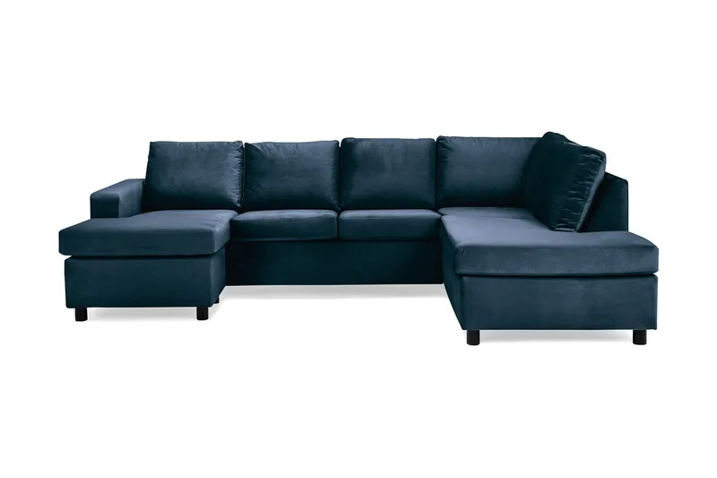 Crazy 4-seters Høyrevendt U-formet Large Sofa med Divan og Sjeselong i Fløyel, Blå