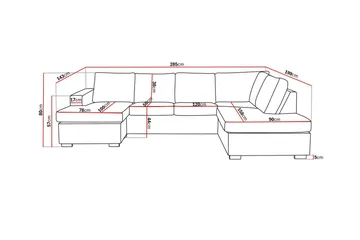 Crazy 4-seters Høyrevendt U-formet Large Sofa med Divan og Sjeselong i Fløyel - Blå - Møbler - Sofaer - Sofaer med sjeselong - 4 seters sofa med divan