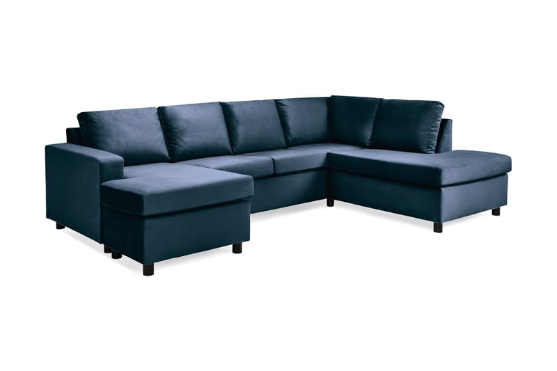 Crazy 4-seters Høyrevendt U-formet Large Sofa med Divan og Sjeselong i Fløyel - Blå - Møbler - Sofaer - Sofaer med sjeselong - 4 seters sofa med divan
