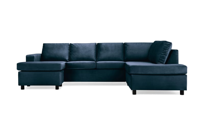 Crazy 4-seters Høyrevendt U-formet Large Sofa med Divan og Sjeselong i Fløyel - Blå - Møbler - Sofaer - Sofaer med sjeselong - 4 seters sofa med divan