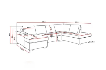 Crazy 4-seters Høyrevendt U-formet Large Sofa med Divan og Sjeselong i Fløyel - Blå - Møbler - Sofaer - Sofaer med sjeselong - 4 seters sofa med divan