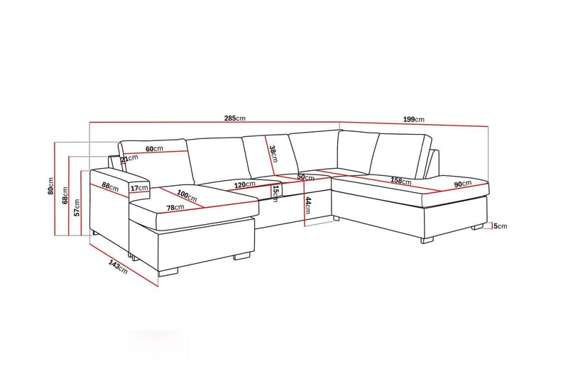 Crazy 4-seters Høyrevendt U-formet Large Sofa med Divan og Sjeselong i Fløyel - Blå - Møbler - Sofaer - Sofaer med sjeselong - 4 seters sofa med divan