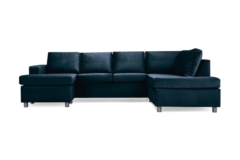 Crazy 4-seters Høyrevendt U-formet Large Sofa med Divan og Sjeselong i Fløyel - Blå - Møbler - Sofaer - Sofaer med sjeselong - 4 seters sofa med divan