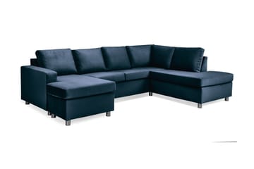 Crazy 4-seters Høyrevendt U-formet Large Sofa med Divan og Sjeselong i Fløyel - Blå - Møbler - Sofaer - Sofaer med sjeselong - 4 seters sofa med divan