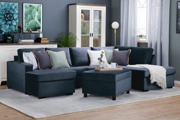 Crazy 4-seters Høyrevendt U-formet Large Sofa med Divan og Sjeselong i Fløyel - Blå - Møbler - Sofaer - Sofaer med sjeselong - 4 seters sofa med divan
