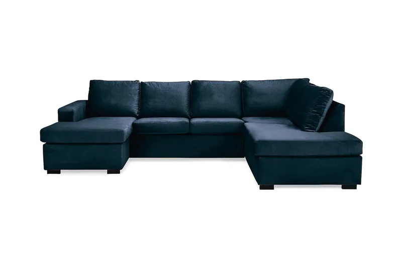Crazy 4-seters Høyrevendt U-formet Large Sofa med Divan og Sjeselong i Fløyel, Blå