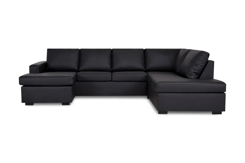 Crazy 4-seters Høyrevendt U-formet Large Sofa med Divan og Sjeselong i Kunstlær, Svart