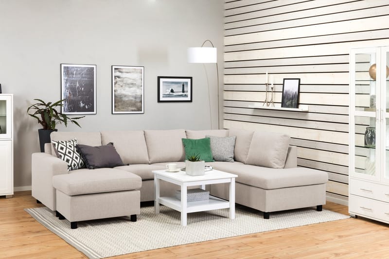 Crazy 4-seters Høyrevendt U-formet Large Sofa med Divan og Sjeselong i Stoff - Beige - Møbler - Sofaer - Sofaer med sjeselong - 4 seters sofa med divan