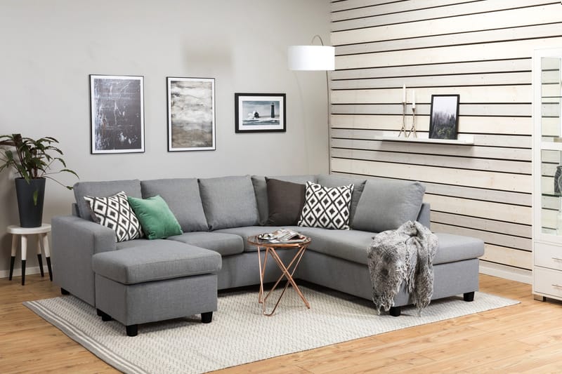 Crazy 4-seters Høyrevendt U-formet Large Sofa med Divan og Sjeselong i Stoff - Grå - Møbler - Sofaer - Sofaer med sjeselong - 4 seters sofa med divan
