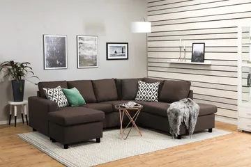 Crazy 4-seters Høyrevendt U-formet Small Sofa med Divan og Sjeselong i Stoff - Brun - Møbler - Sofaer - Sofaer med sjeselong - 4 seters sofa med divan