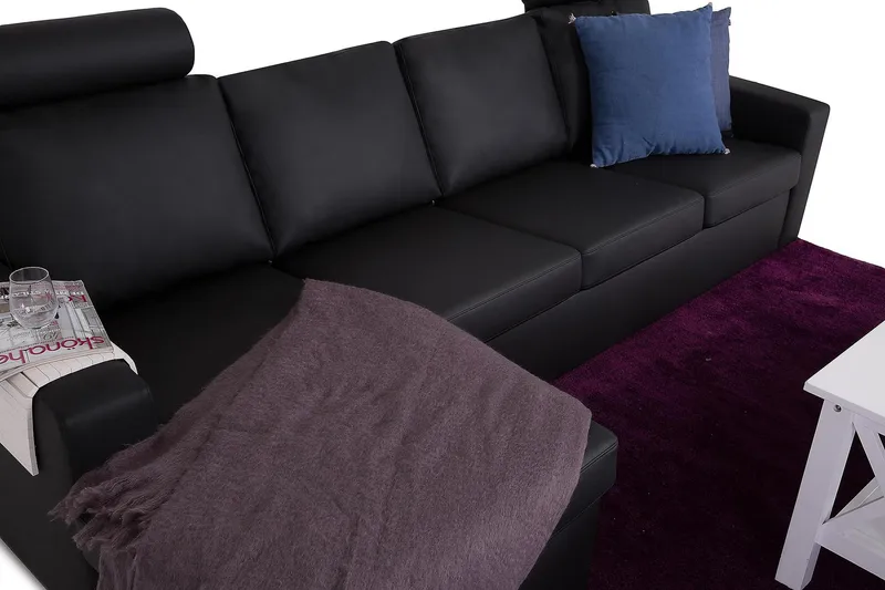 Crazy 4-seters Vendbar L-formet Sjeselongsofa i Kunstlær - Svart - Møbler - Sofaer - Sofaer med sjeselong - 4 seters sofa med divan