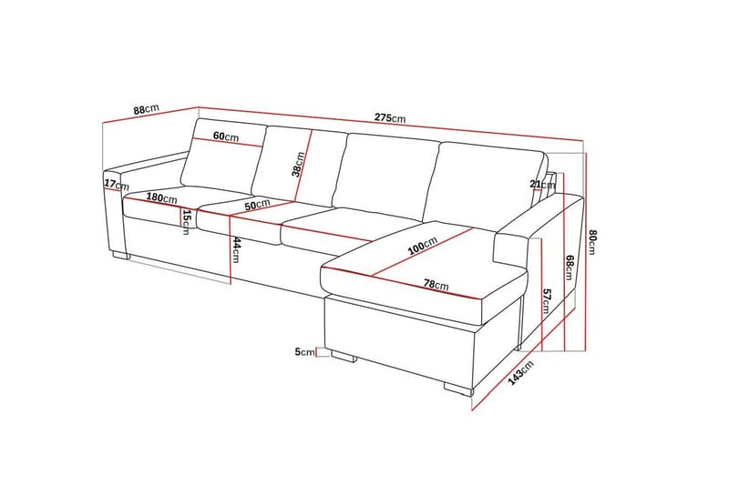Crazy 4-seters Vendbar L-formet Sjeselongsofa i Kunstlær - Svart - Møbler - Sofaer - Sofaer med sjeselong - 4 seters sofa med divan