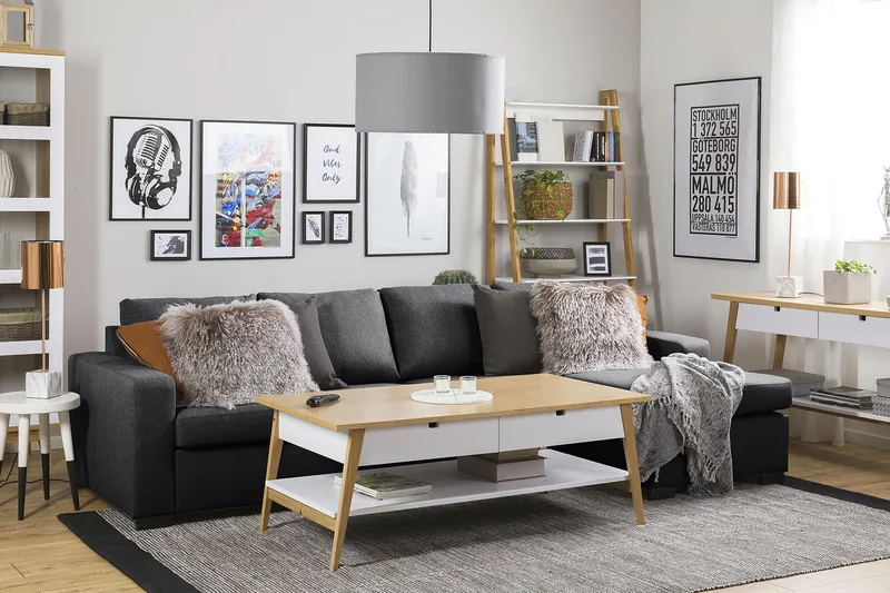 Crazy 4-seters Vendbar L-formet Sjeselongsofa i Stoff - Mørk grå - Møbler - Sofaer - Sofaer med sjeselong - 4 seters sofa med divan