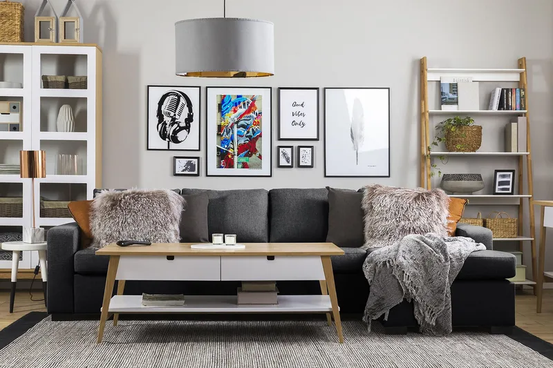 Crazy 4-seters Vendbar L-formet Sjeselongsofa i Stoff - Mørk grå - Møbler - Sofaer - Sofaer med sjeselong - 4 seters sofa med divan