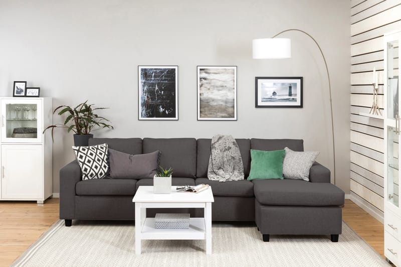 Crazy 4-seters Vendbar L-formet Sjeselongsofa i Stoff - Mørk grå - Møbler - Sofaer - Sofaer med sjeselong - 4 seters sofa med divan