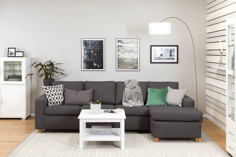 Crazy 4-seters Vendbar L-formet Sjeselongsofa i Stoff - Mørk grå - Møbler - Sofaer - Sofaer med sjeselong - 4 seters sofa med divan