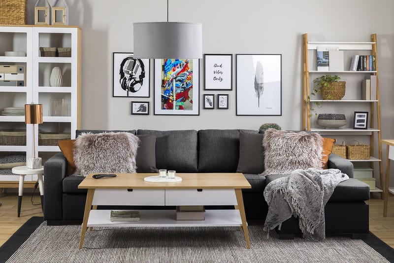 Crazy 4-seters Vendbar L-formet Sjeselongsofa i Stoff - Mørkegrå - Møbler - Sofaer - Sofaer med sjeselong - 4 seters sofa med divan