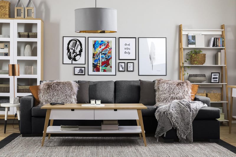 Crazy 4-seters Vendbar L-formet Sjeselongsofa i Stoff - Mørkegrå - Møbler - Sofaer - Sofaer med sjeselong - 4 seters sofa med divan