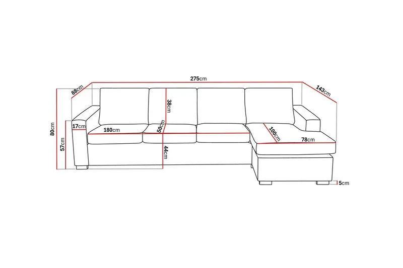Crazy 4-seters Vendbar L-formet Sjeselongsofa i Stoff - Mørkegrå - Møbler - Sofaer - Sofaer med sjeselong - 4 seters sofa med divan