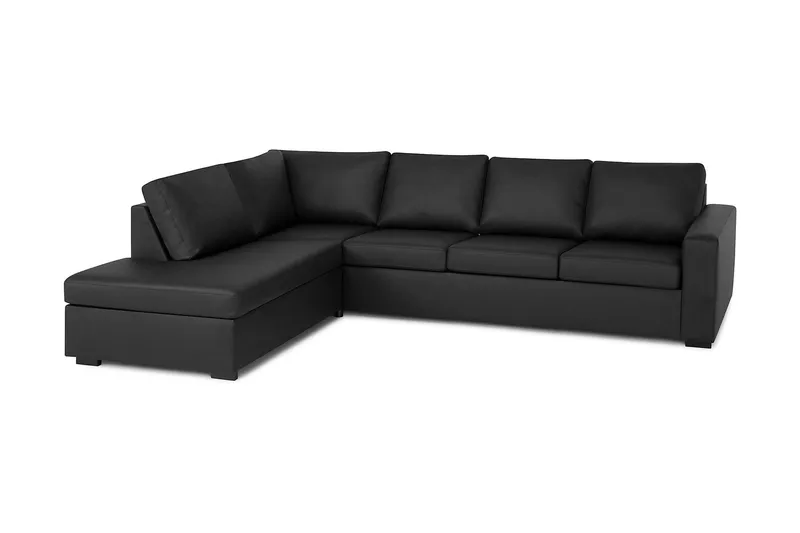 Crazy 4-seters Venstrevendt L-formet Sjeselongsofa i Kunstlær - Svart - Møbler - Sofaer - Sofaer med sjeselong - 3 seters sofa med divan