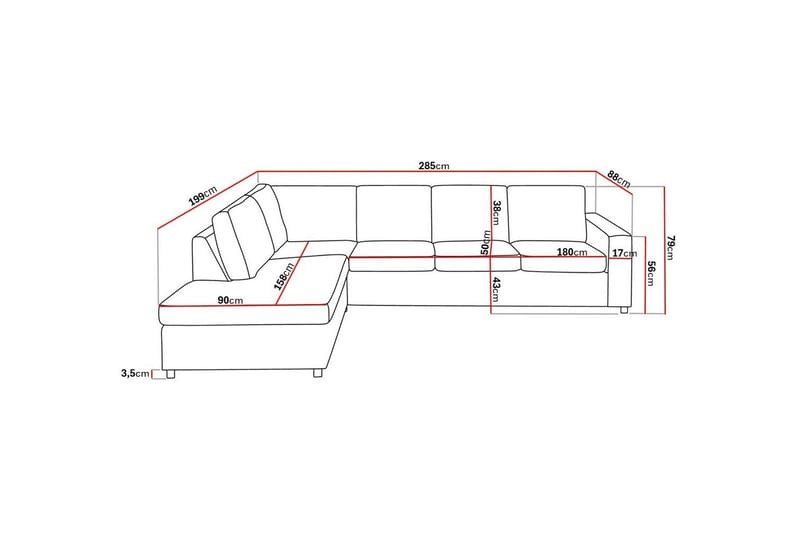Crazy 4-seters Venstrevendt L-formet Sjeselongsofa i Stoff - Antrasitt - Møbler - Sofaer - Sofaer med sjeselong - 3 seters sofa med divan