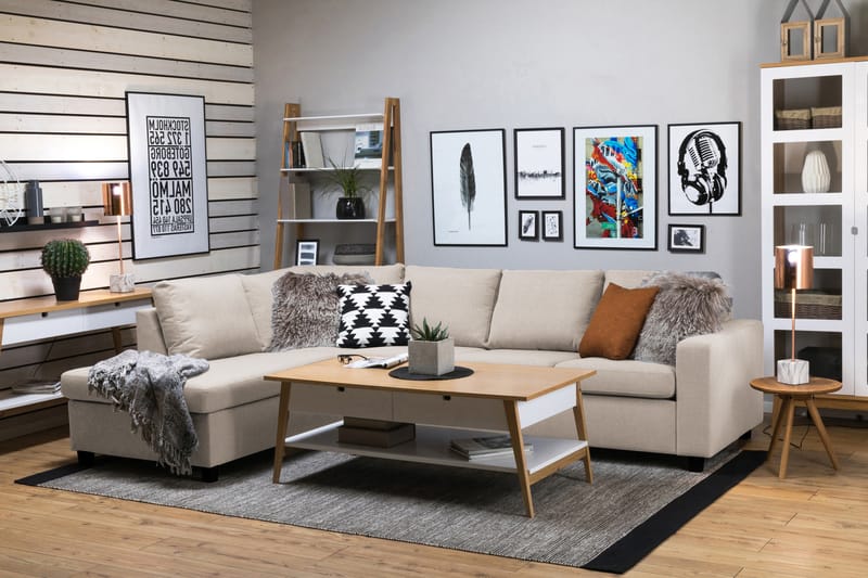 Crazy 4-seters Venstrevendt L-formet Sjeselongsofa i Stoff - Beige - Møbler - Sofaer - Sofaer med sjeselong - 3 seters sofa med divan