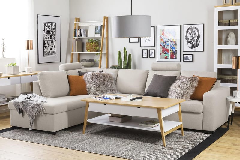 Crazy 4-seters Venstrevendt L-formet Sjeselongsofa i Stoff - Beige - Møbler - Sofaer - Sofaer med sjeselong - 3 seters sofa med divan