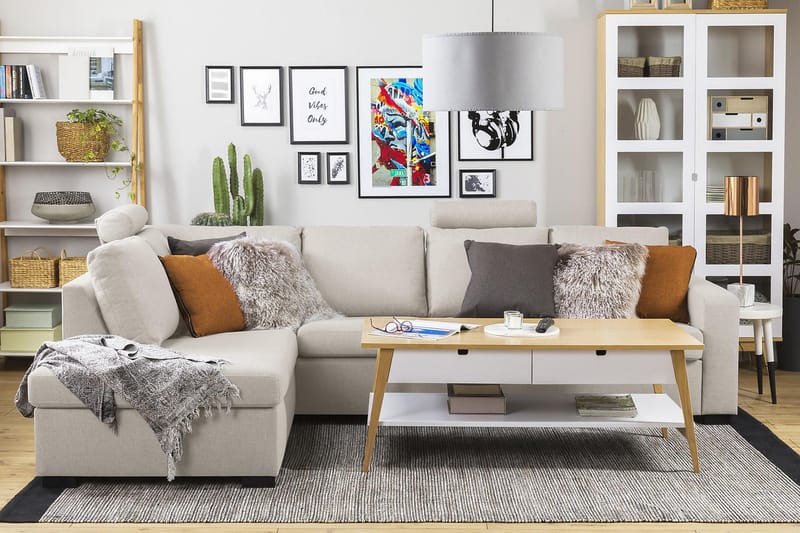 Crazy 4-seters Venstrevendt L-formet Sjeselongsofa i Stoff - Beige - Møbler - Sofaer - Sofaer med sjeselong - 3 seters sofa med divan