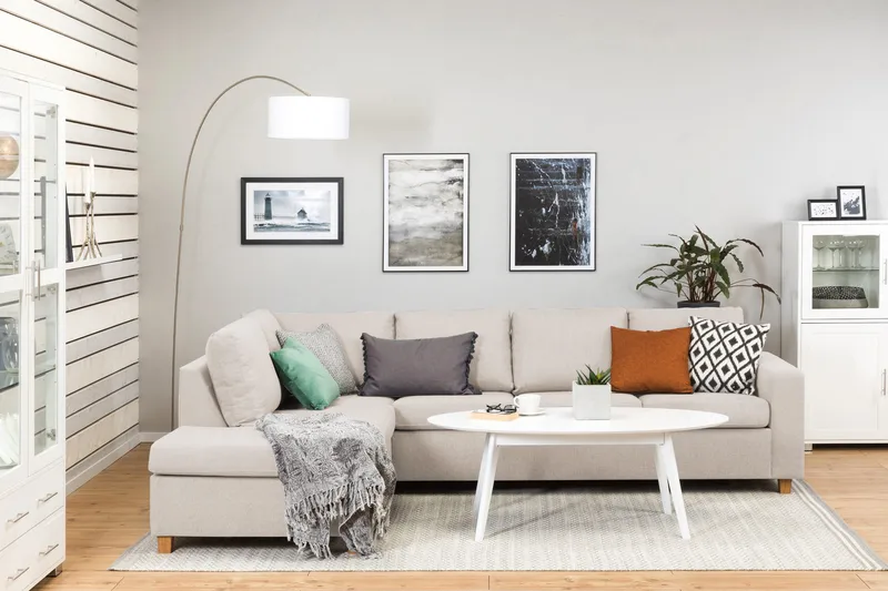 Crazy 4-seters Venstrevendt L-formet Sjeselongsofa i Stoff - Beige - Møbler - Sofaer - Sofaer med sjeselong - 3 seters sofa med divan