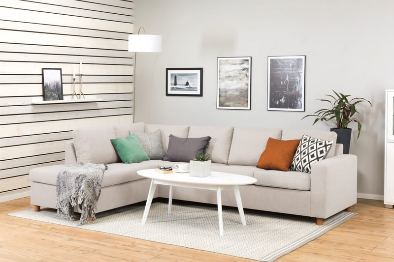 Crazy 4-seters Venstrevendt L-formet Sjeselongsofa i Stoff - Beige - Møbler - Sofaer - Sofaer med sjeselong - 3 seters sofa med divan