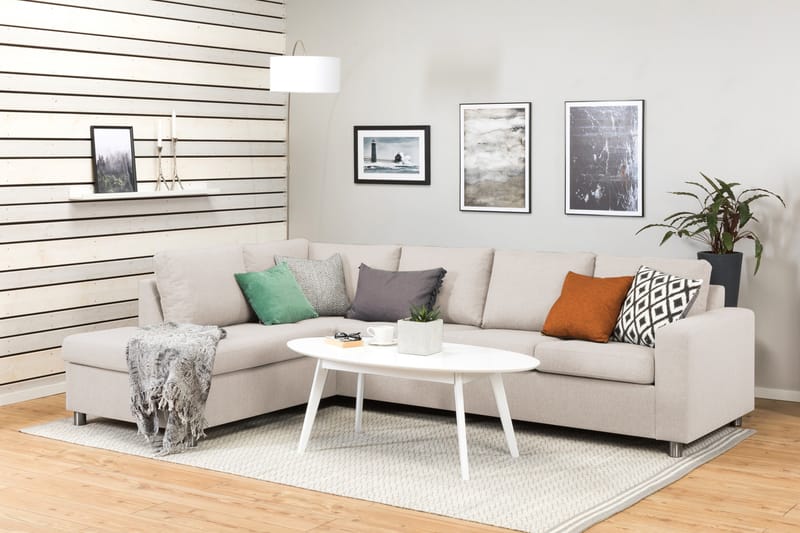 Crazy 4-seters Venstrevendt L-formet Sjeselongsofa i Stoff - Beige - Møbler - Sofaer - Sofaer med sjeselong - 3 seters sofa med divan